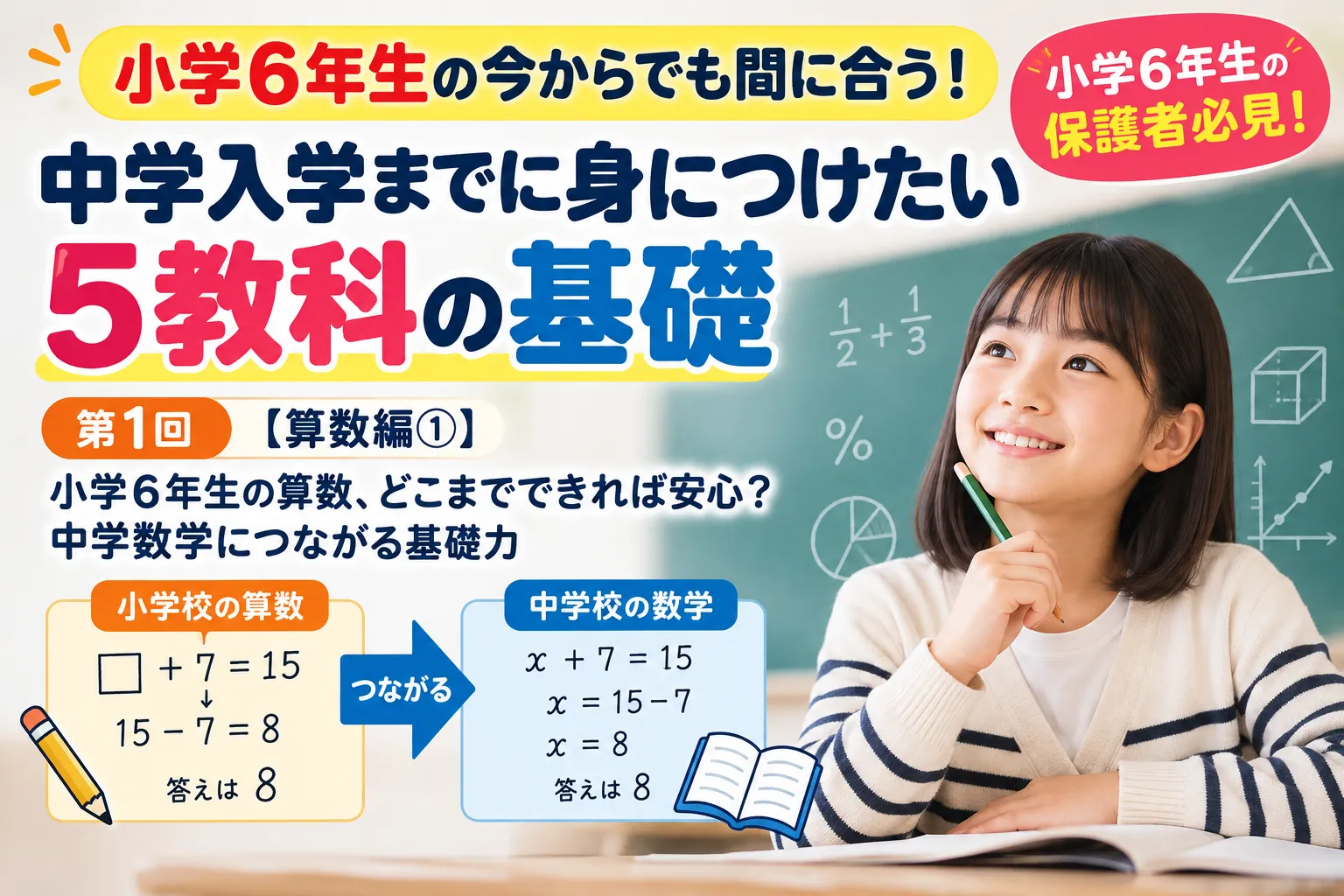 「小学6年生の今からでも間に合う!中学入学までに身につけたい5教科の基礎」①